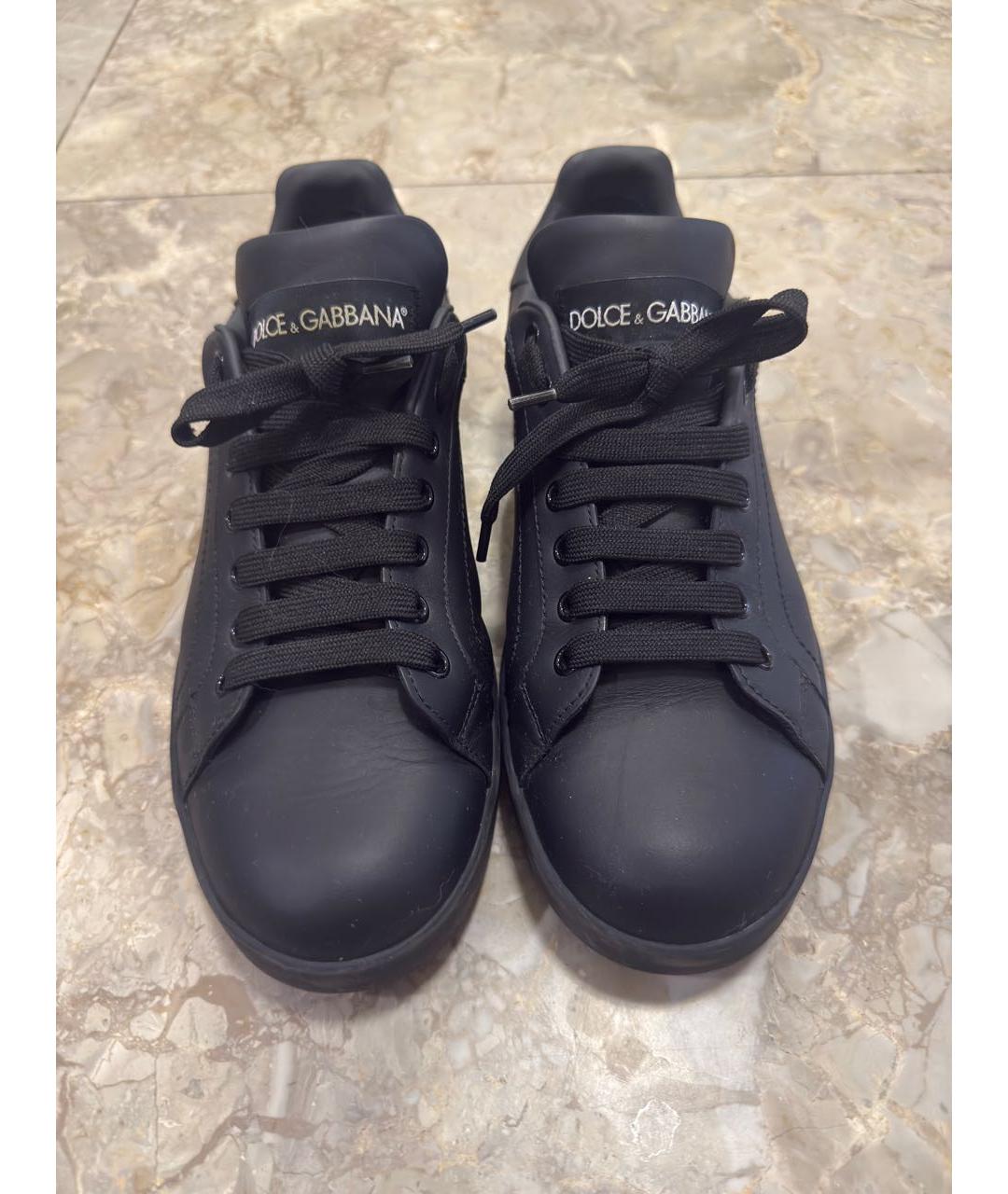 DOLCE&GABBANA Черные кожаные кеды, фото 2