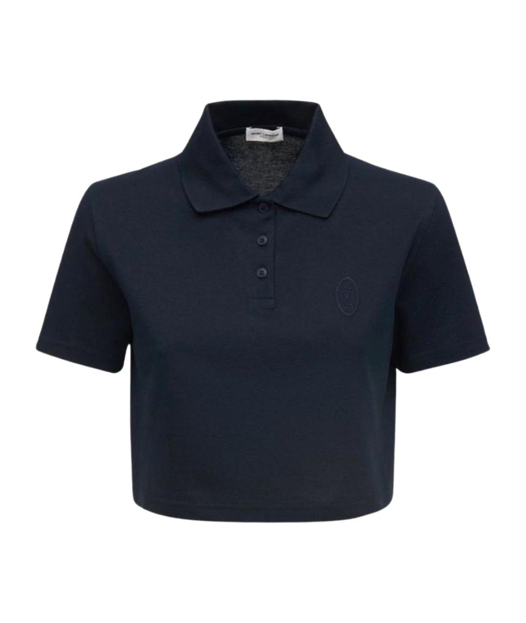 SAINT LAURENT Темно-синяя хлопковая футболка, фото 1