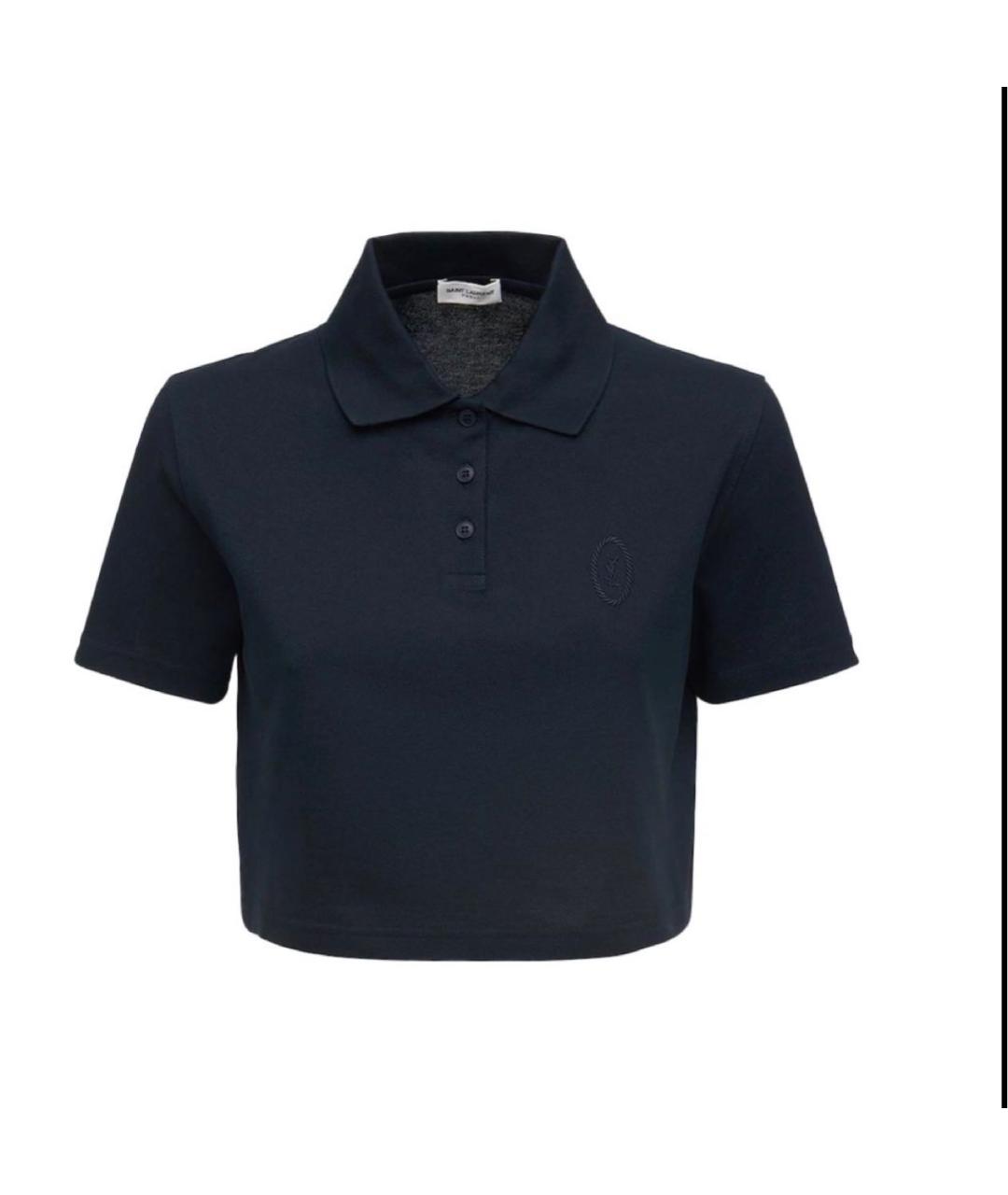 SAINT LAURENT Темно-синяя хлопковая футболка, фото 7