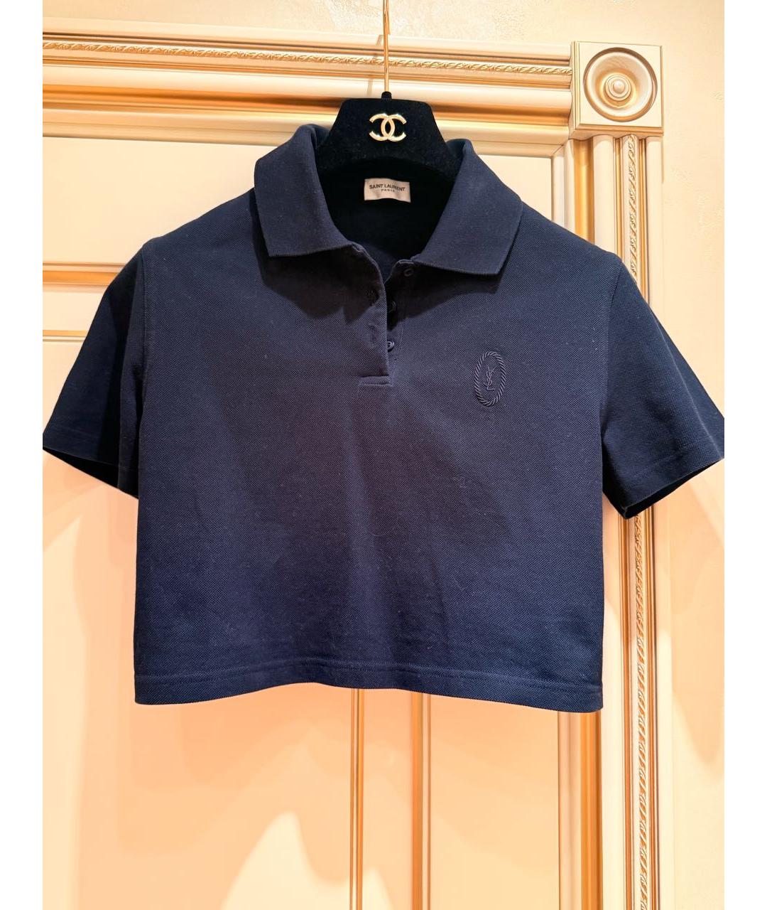 SAINT LAURENT Темно-синяя хлопковая футболка, фото 2