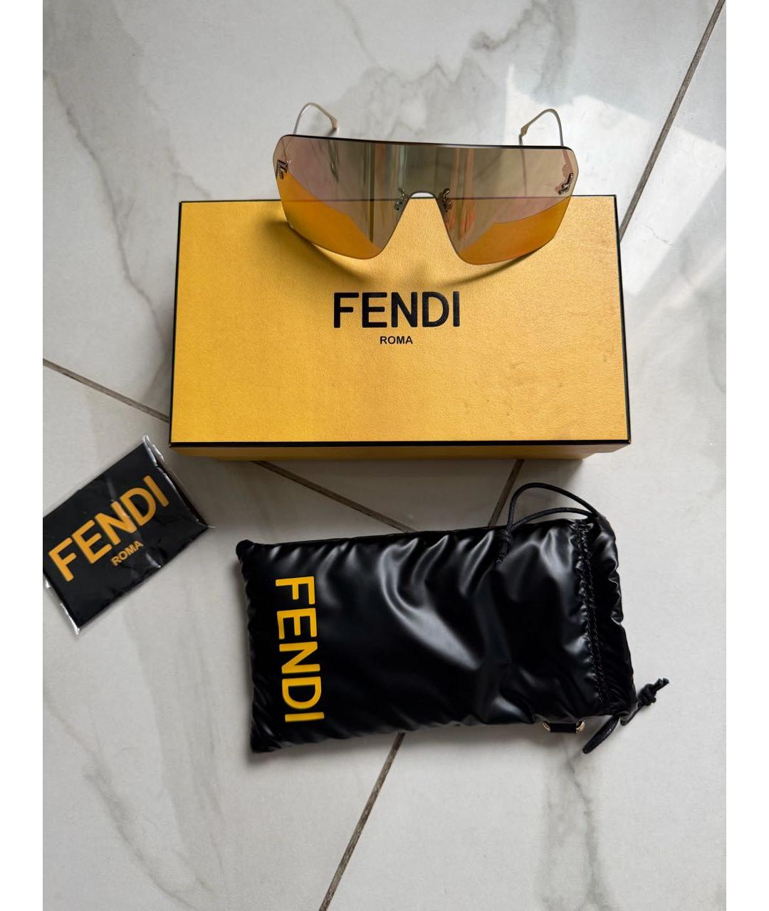 FENDI Золотые металлические солнцезащитные очки, фото 4