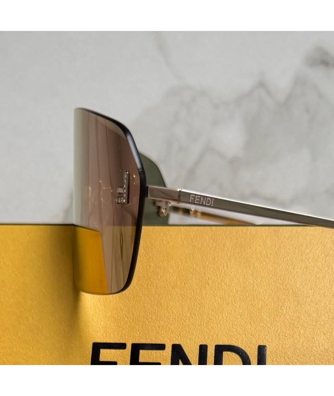 FENDI Золотые металлические солнцезащитные очки, фото 3