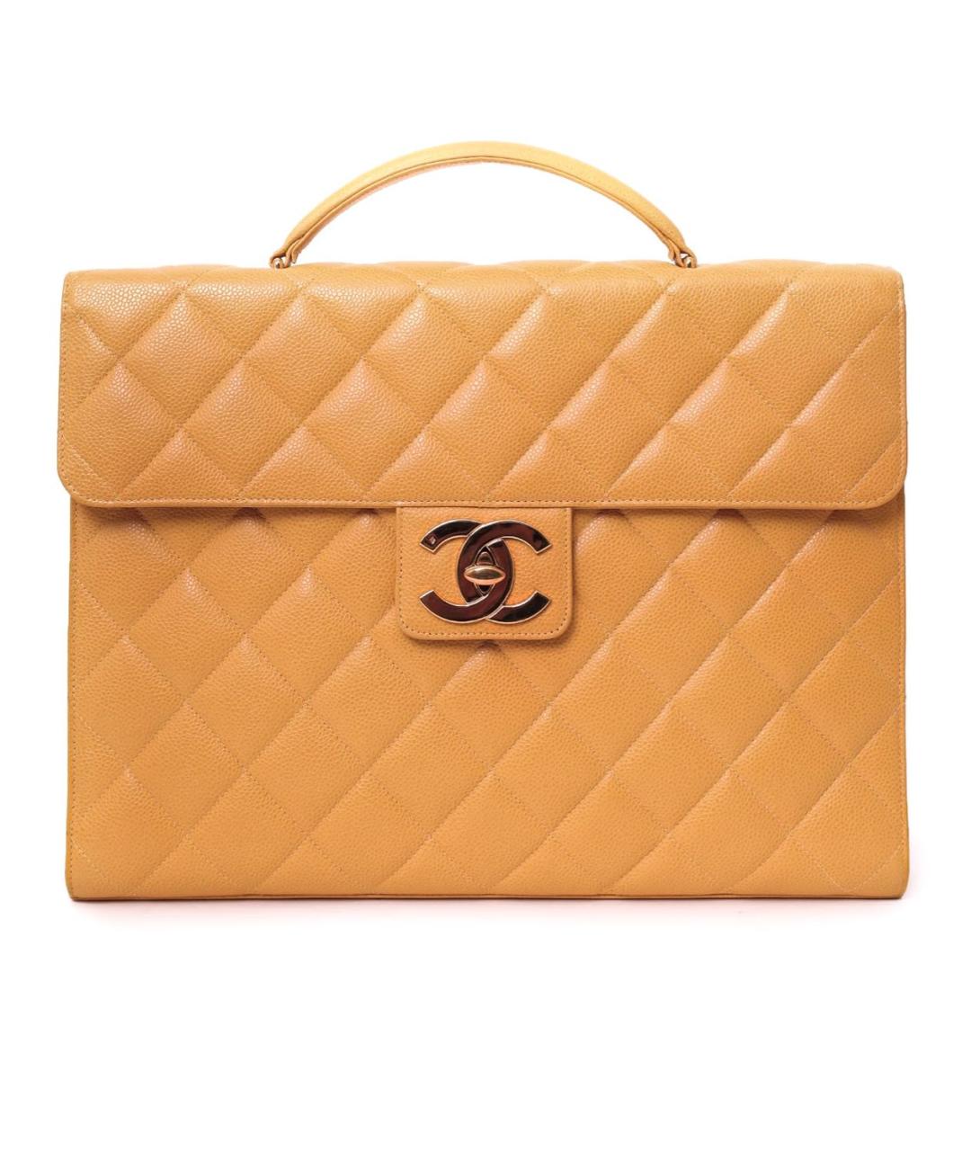 CHANEL Горчичная кожаная сумка с короткими ручками, фото 8