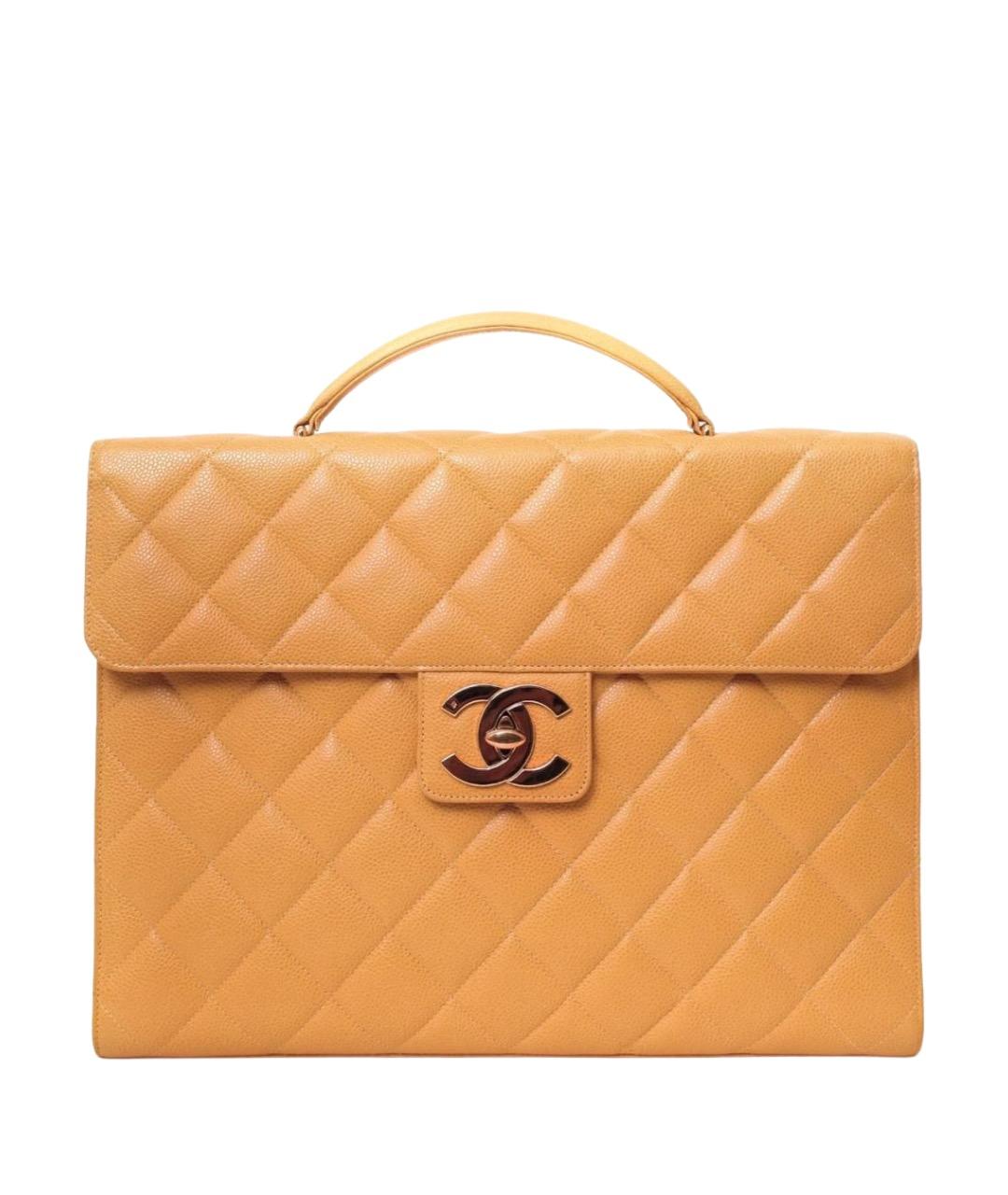 CHANEL Горчичная кожаная сумка с короткими ручками, фото 1