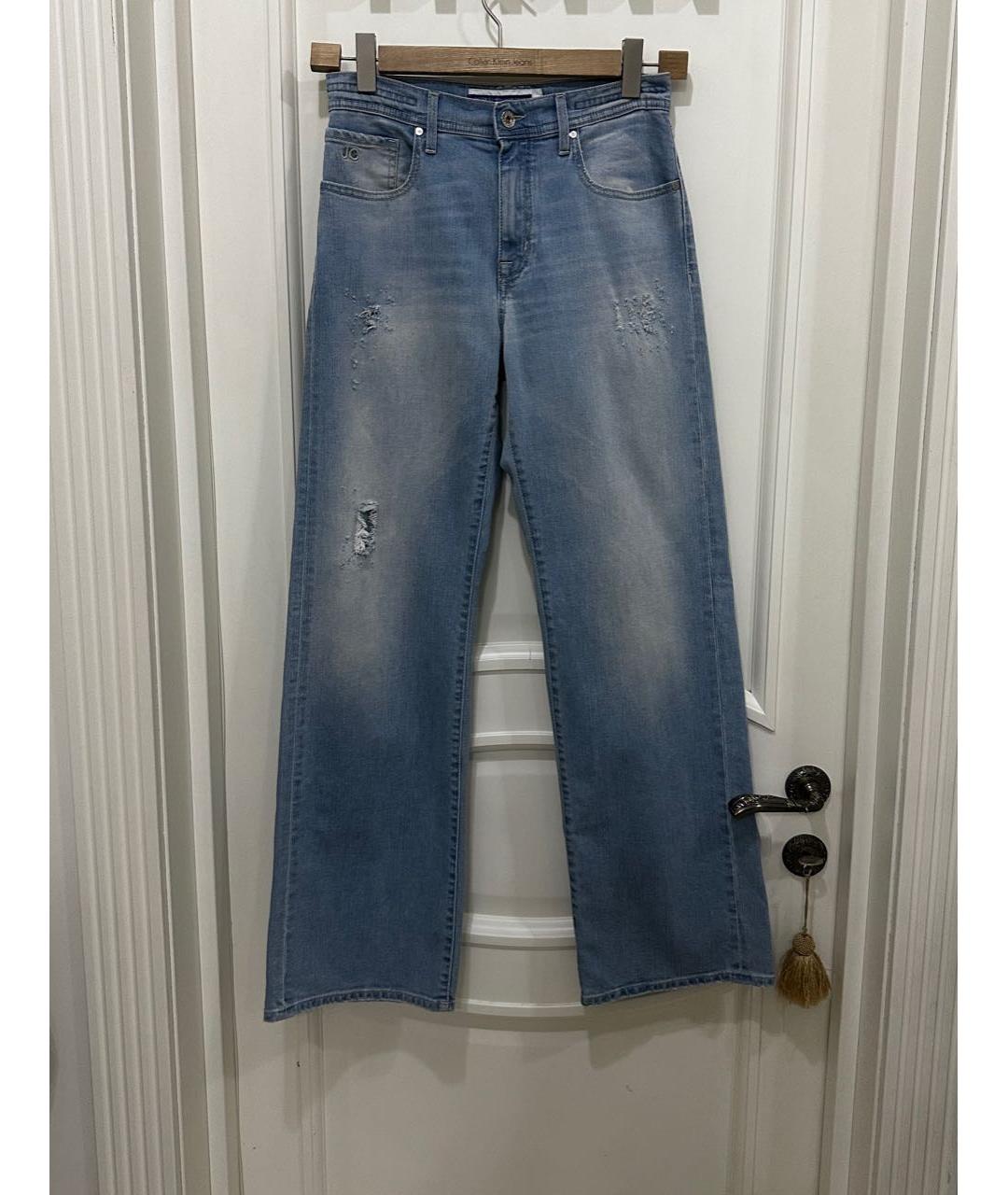 JACOB COHEN Голубые хлопко-эластановые прямые джинсы, фото 5