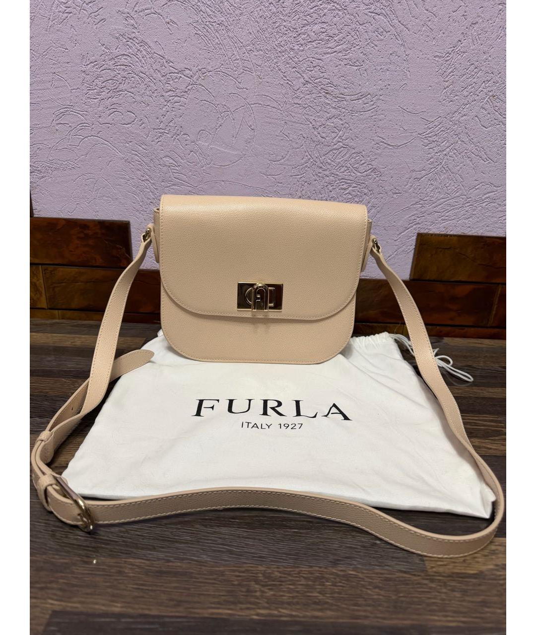 FURLA Бежевая кожаная сумка через плечо, фото 9