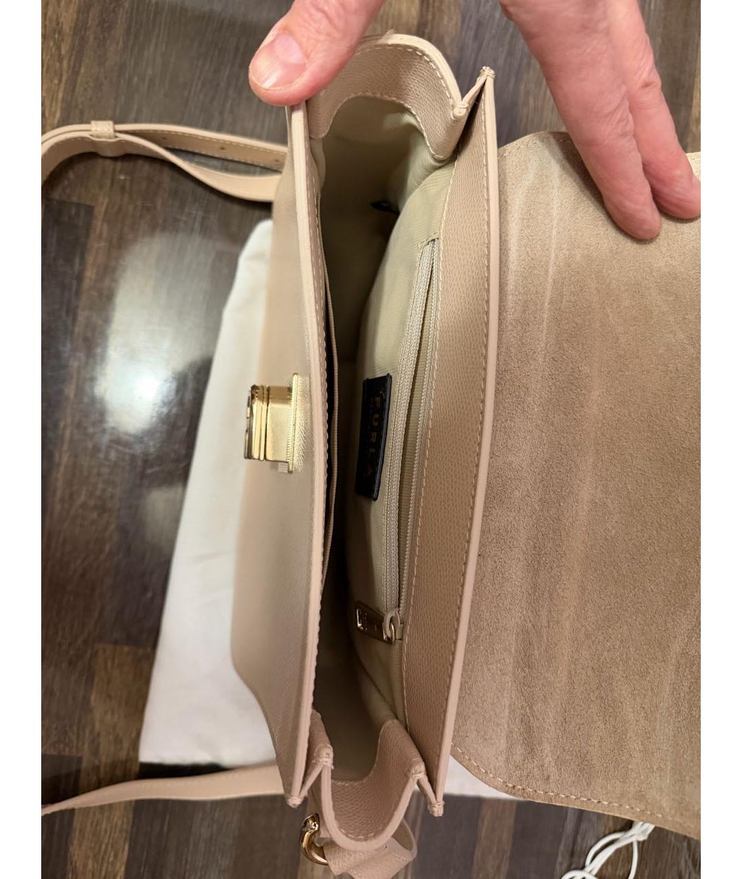 FURLA Бежевая кожаная сумка через плечо, фото 4