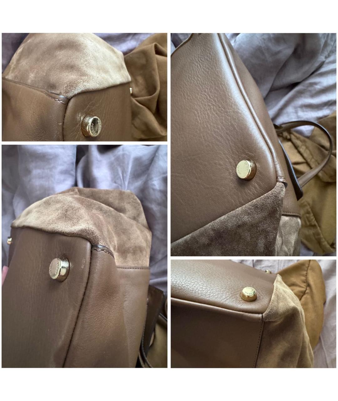 FENDI Коричневая кожаная сумка тоут, фото 7