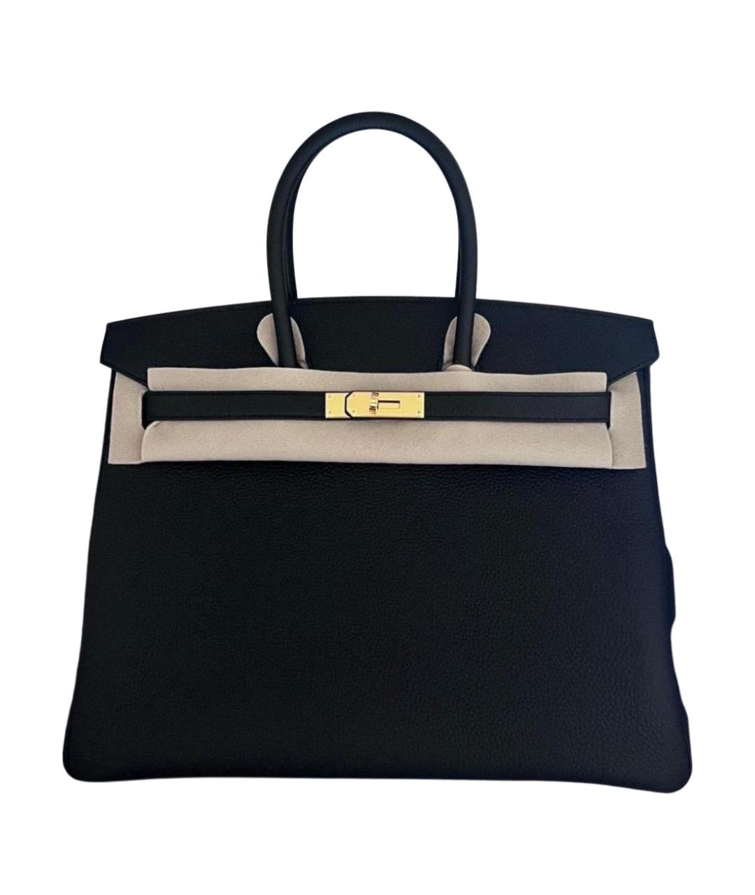 HERMES Черная кожаная сумка с короткими ручками, фото 1