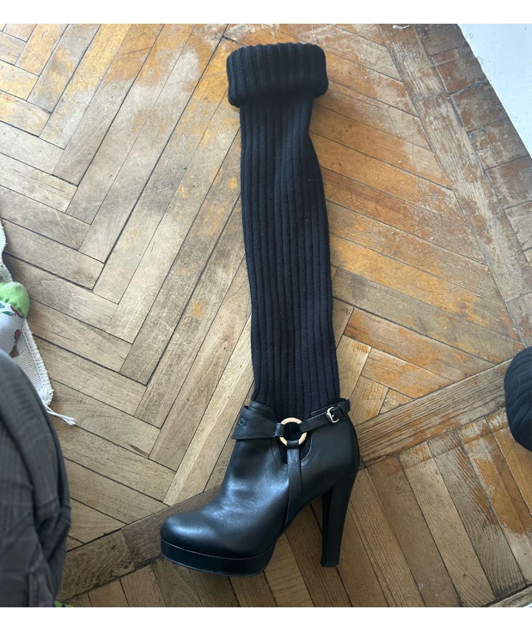 GUCCI Черные кожаные ботфорты, фото 5