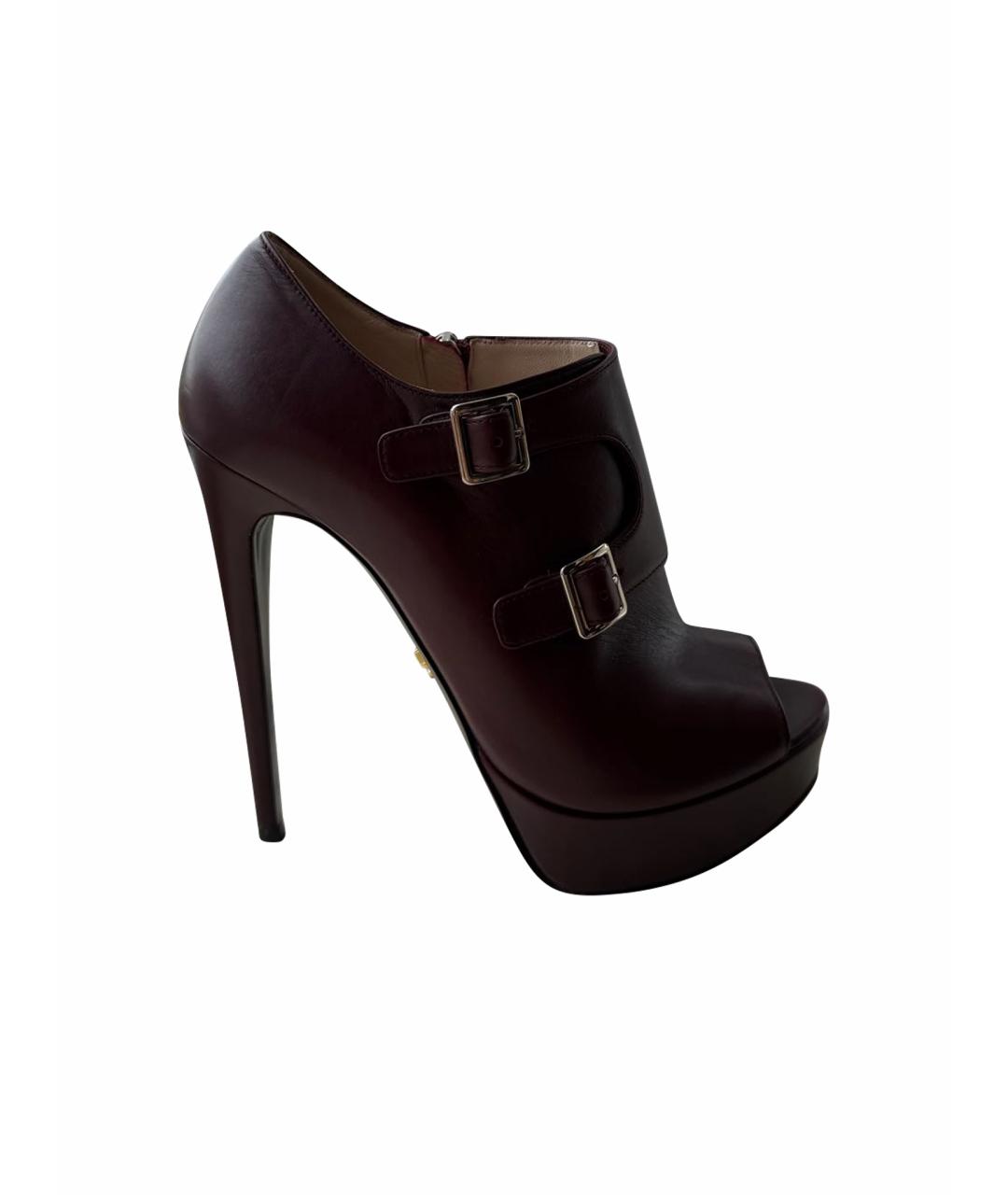 PRADA Бордовые кожаные ботильоны, фото 1