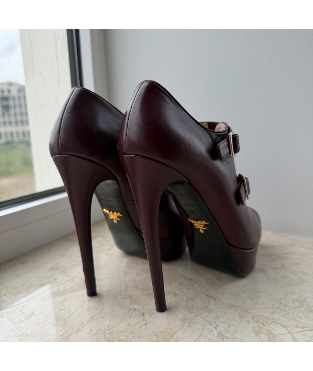 PRADA Бордовые кожаные ботильоны, фото 3