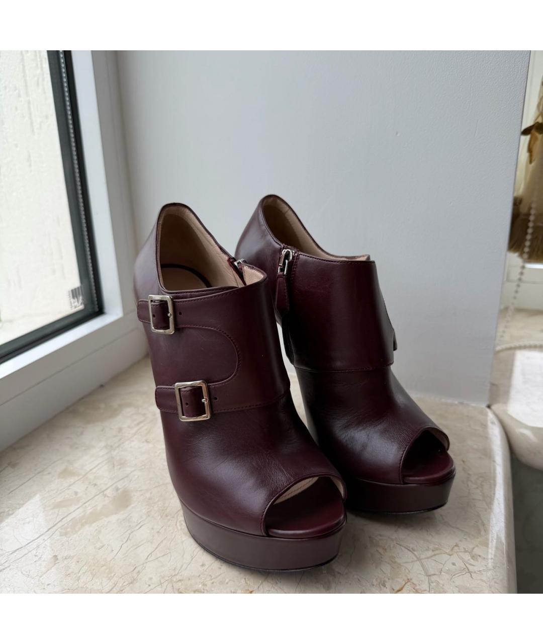 PRADA Бордовые кожаные ботильоны, фото 2