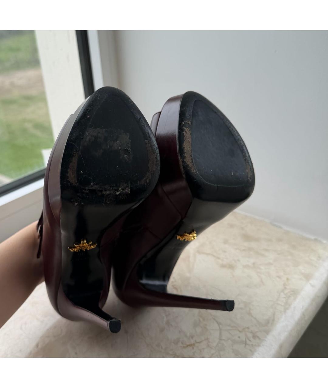 PRADA Бордовые кожаные ботильоны, фото 5