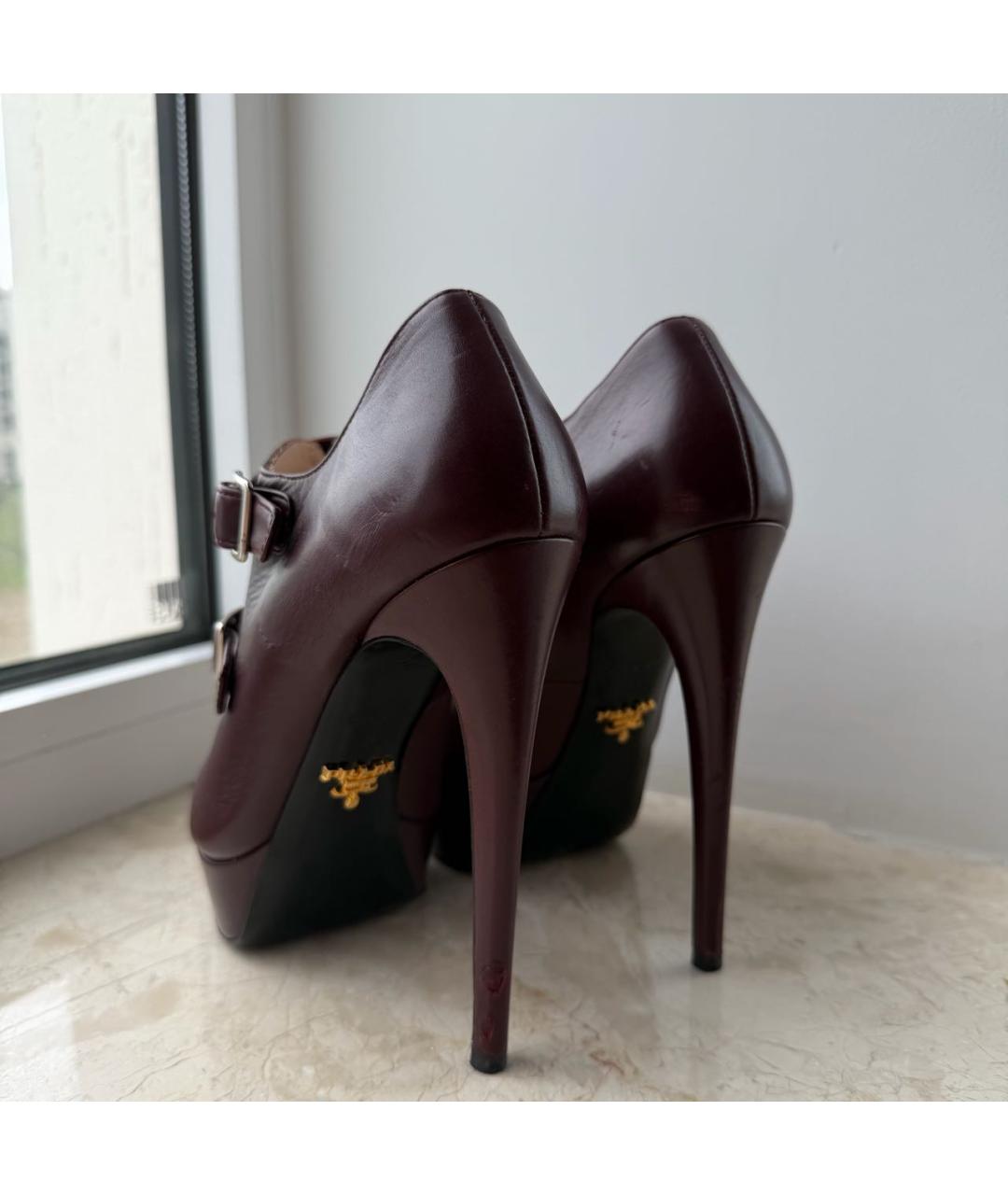 PRADA Бордовые кожаные ботильоны, фото 4
