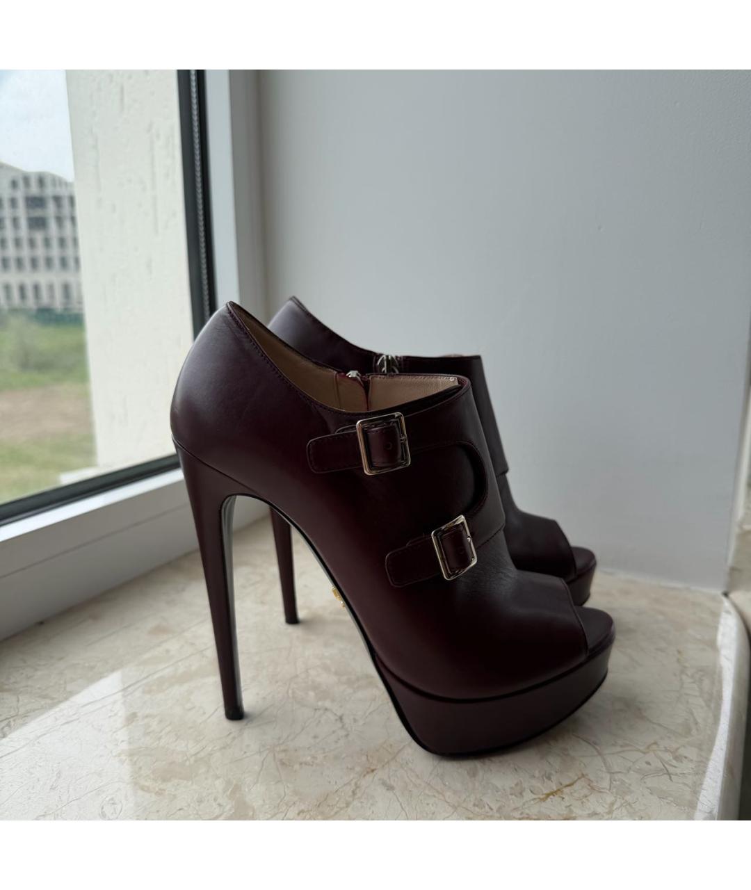 PRADA Бордовые кожаные ботильоны, фото 6