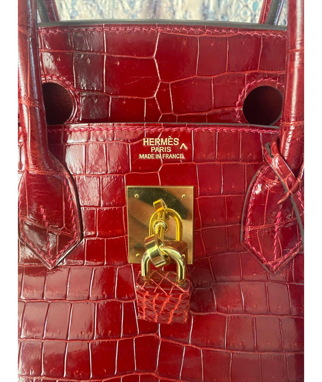 HERMES Красная кожаная сумка с короткими ручками, фото 4