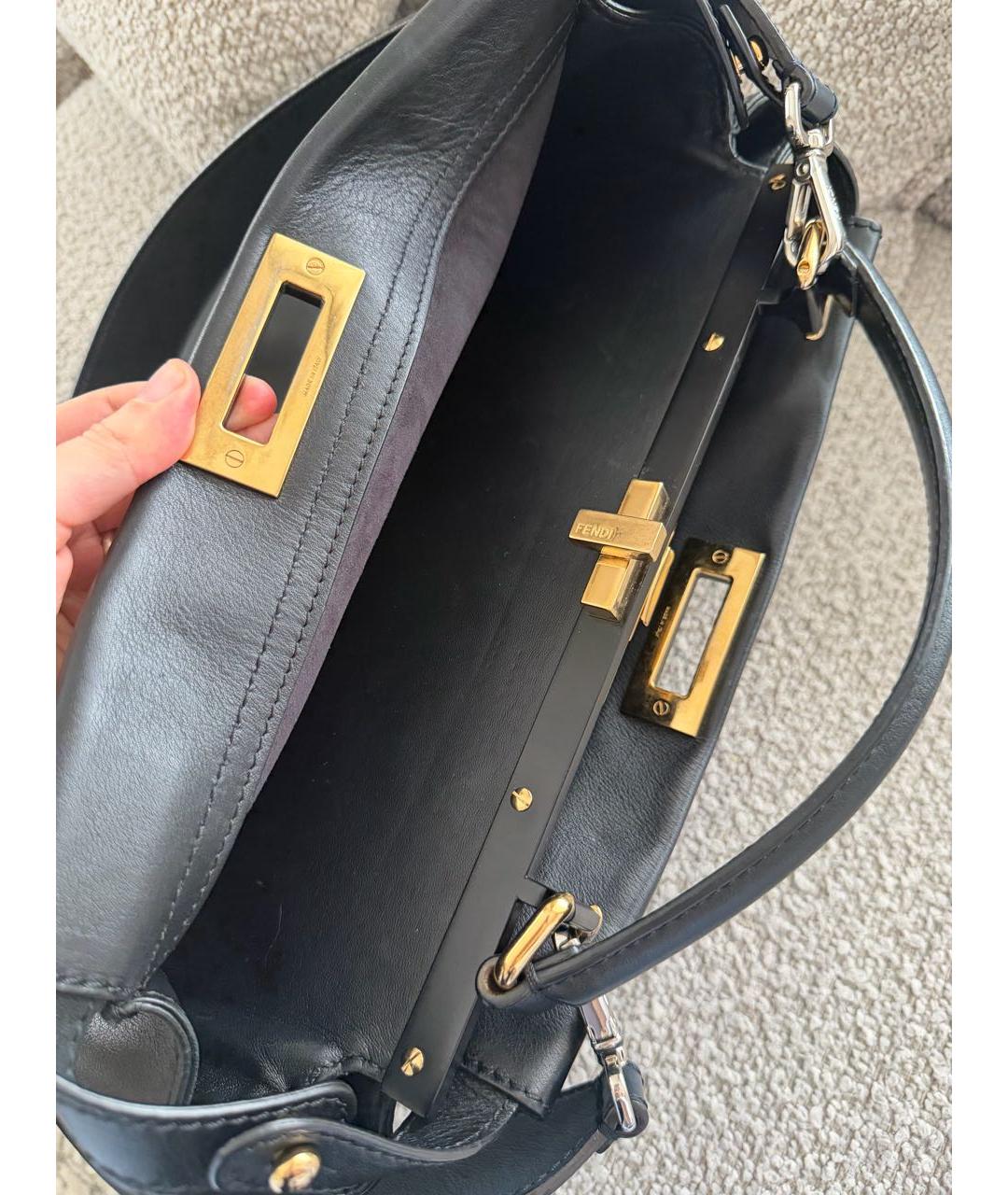 FENDI Черная кожаная сумка с короткими ручками, фото 5