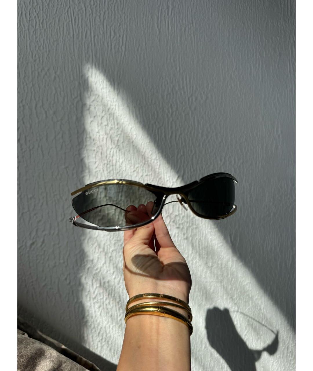 GUCCI Золотые металлические солнцезащитные очки, фото 3