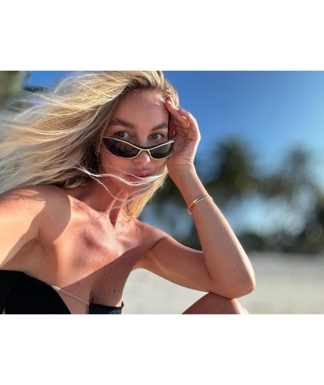 GUCCI Золотые металлические солнцезащитные очки, фото 7