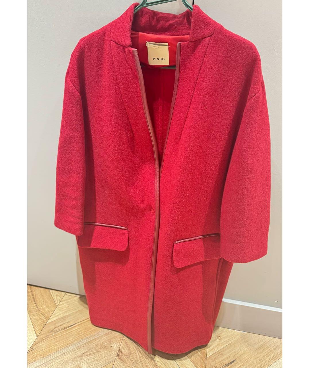 PINKO Бордовое шерстяное пальто, фото 3