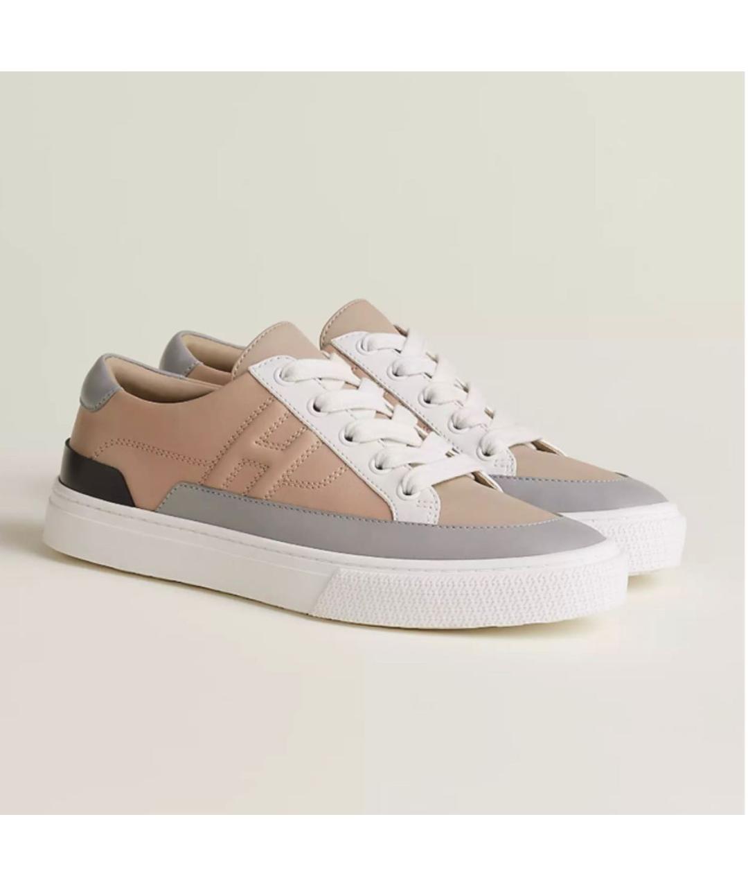 HERMES Бежевые кожаные кроссовки, фото 6