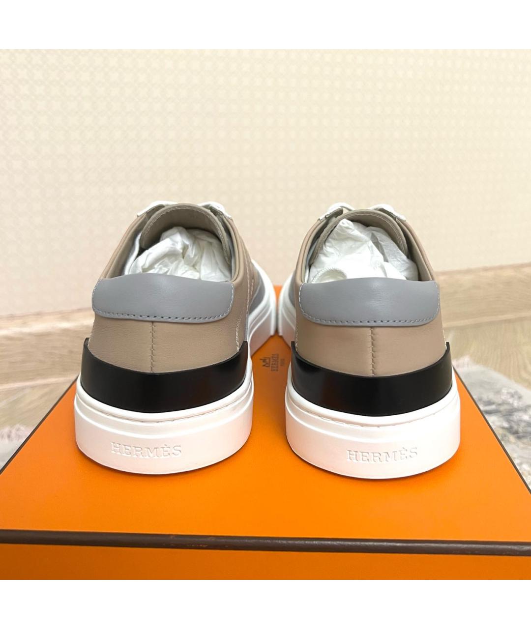 HERMES Бежевые кожаные кроссовки, фото 4