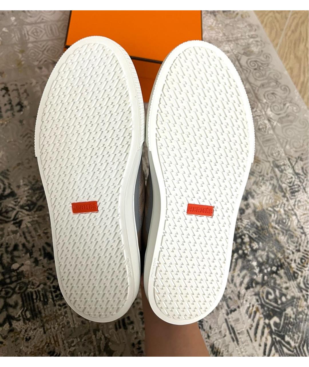 HERMES Бежевые кожаные кроссовки, фото 5