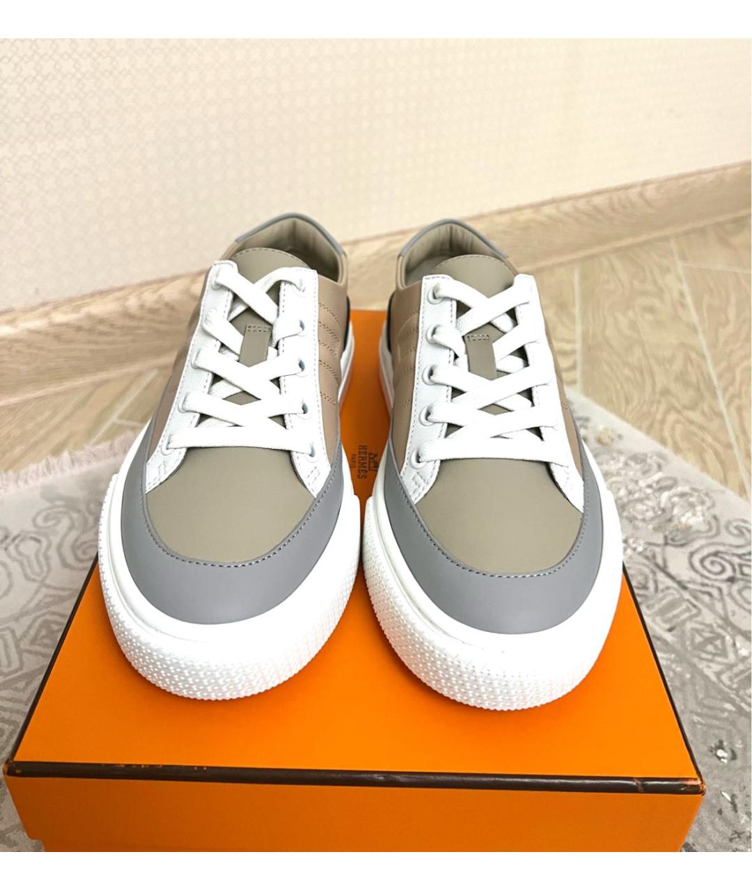 HERMES Бежевые кожаные кроссовки, фото 2