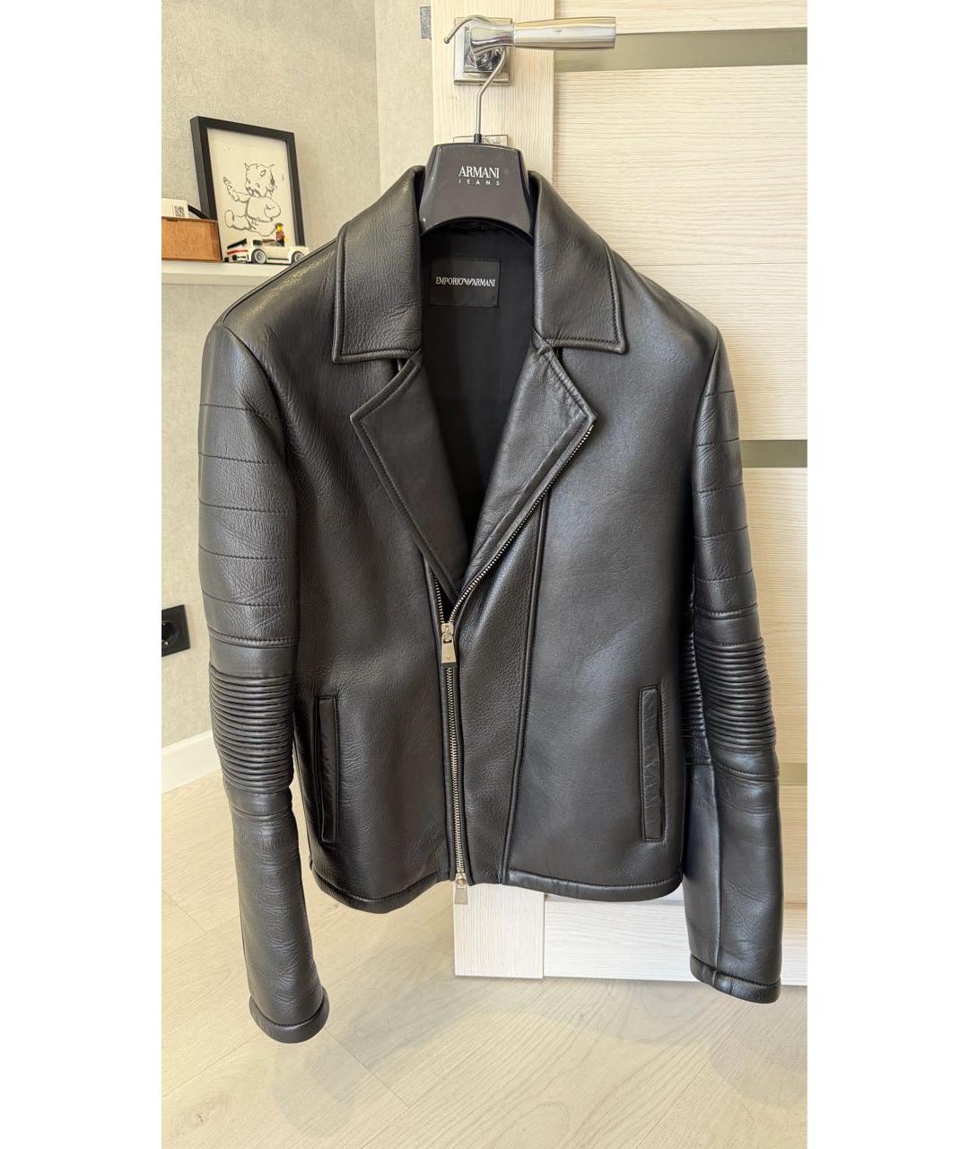 EMPORIO ARMANI Черная кожаная куртка, фото 9