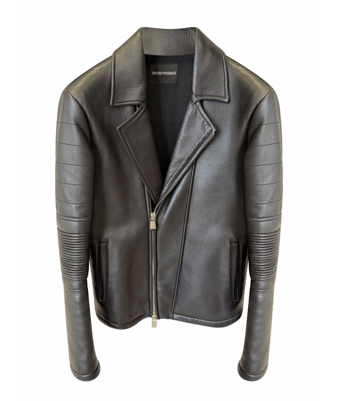 EMPORIO ARMANI Черная кожаная куртка, фото 1