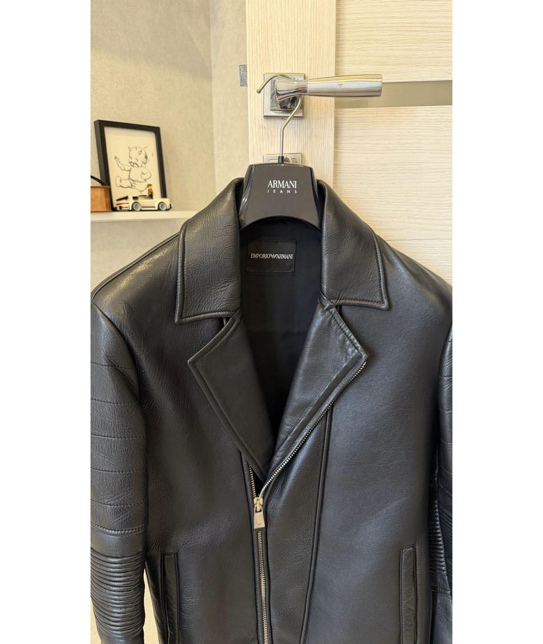 EMPORIO ARMANI Черная кожаная куртка, фото 3