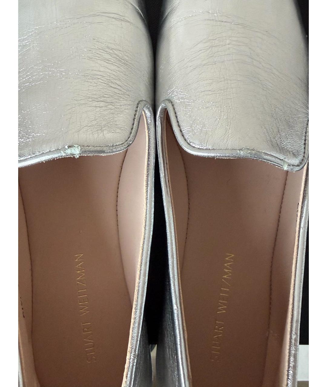 STUART WEITZMAN Серебряные кожаные лоферы, фото 5