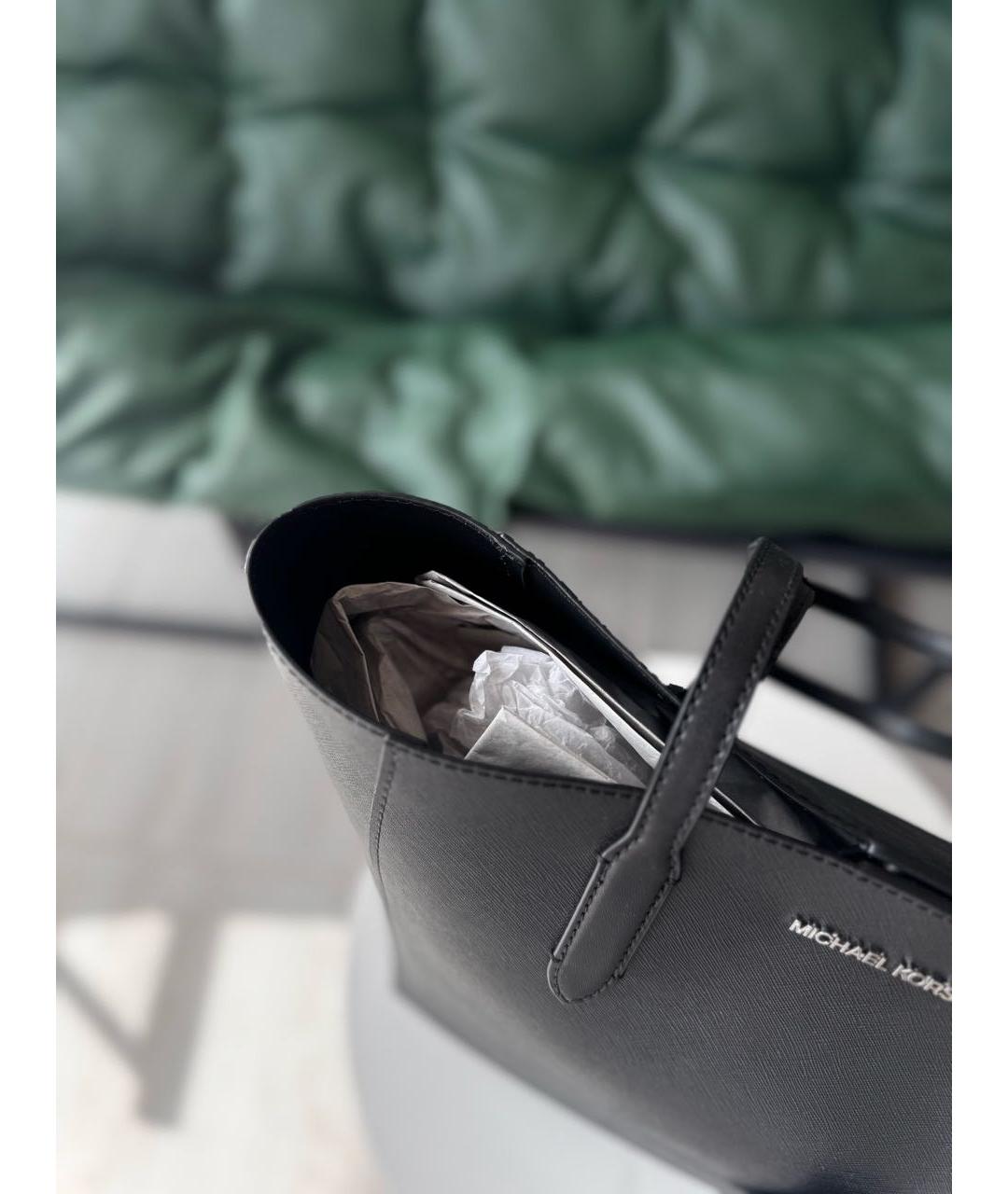 MICHAEL KORS Черная кожаная сумка тоут, фото 4