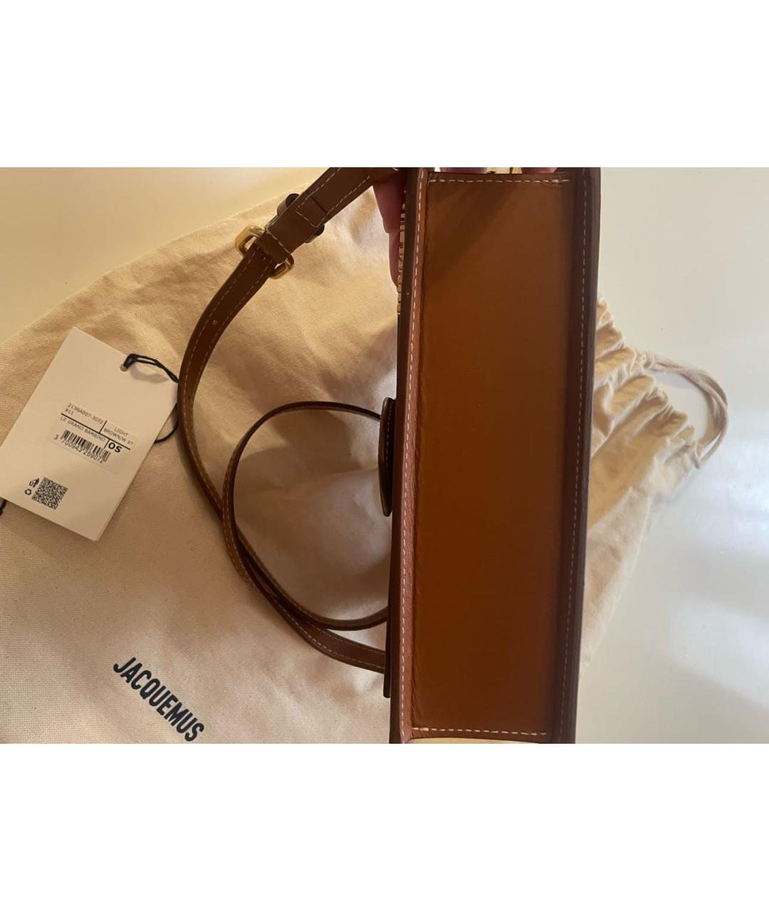 JACQUEMUS Коричневая кожаная сумка с короткими ручками, фото 6