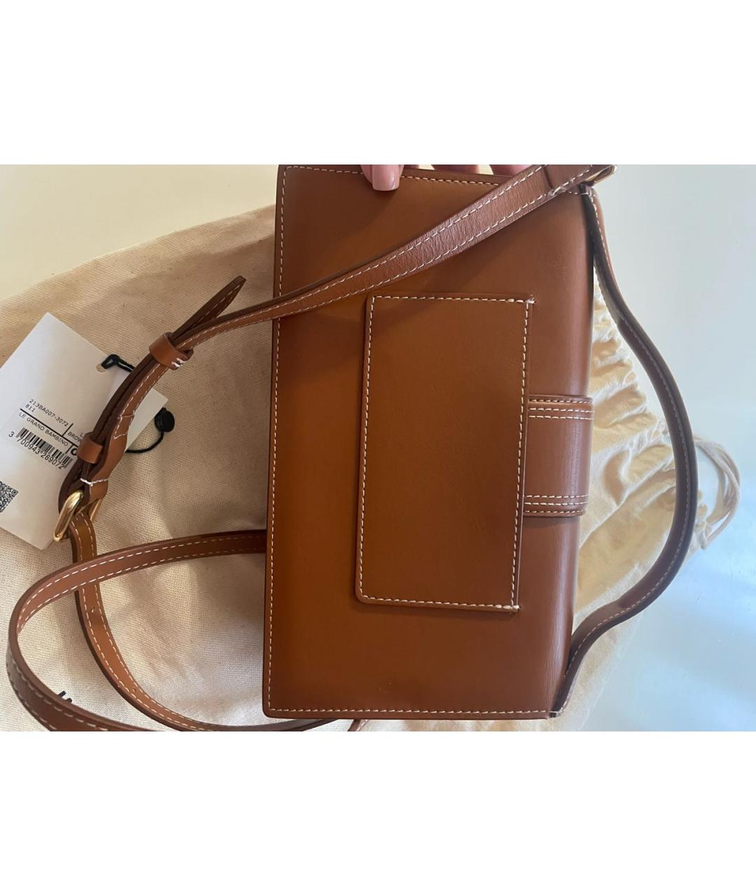 JACQUEMUS Коричневая кожаная сумка с короткими ручками, фото 3