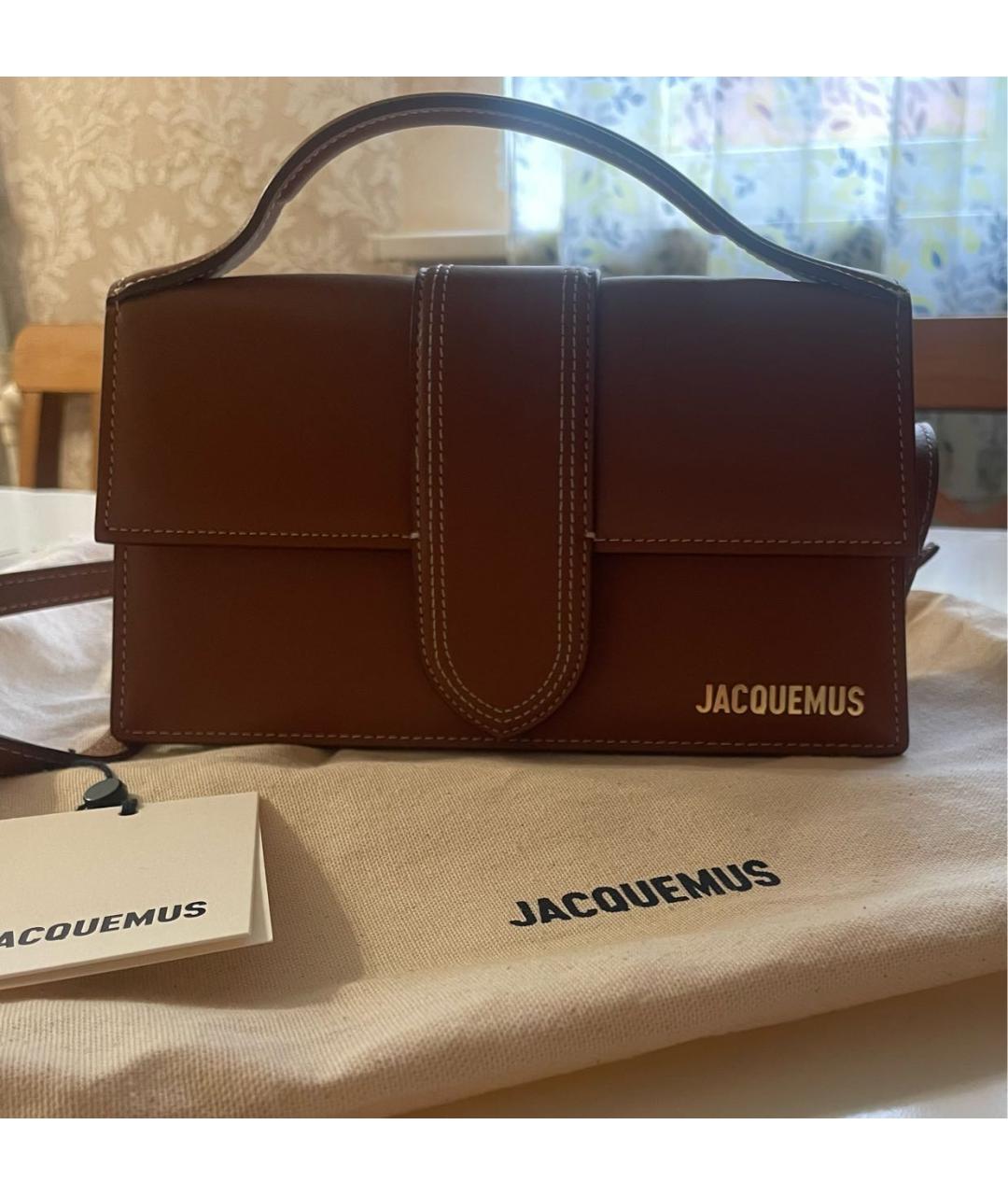 JACQUEMUS Коричневая кожаная сумка с короткими ручками, фото 9