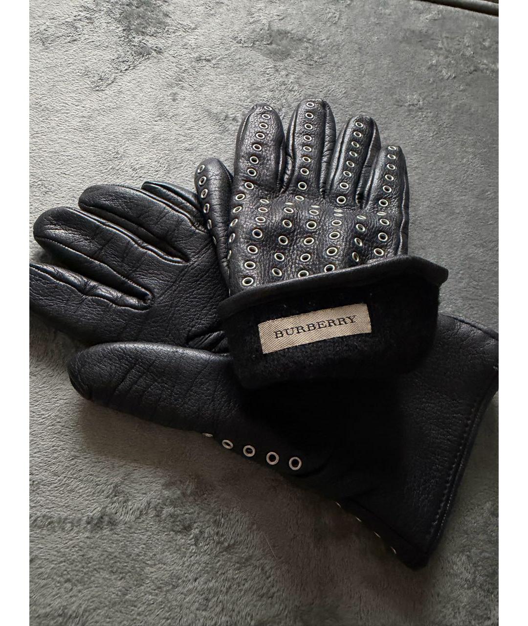 BURBERRY Черные кожаные перчатки, фото 3