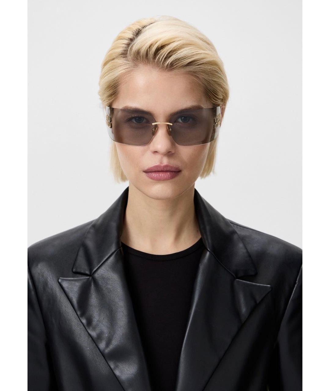 MIU MIU Золотые металлические солнцезащитные очки, фото 8