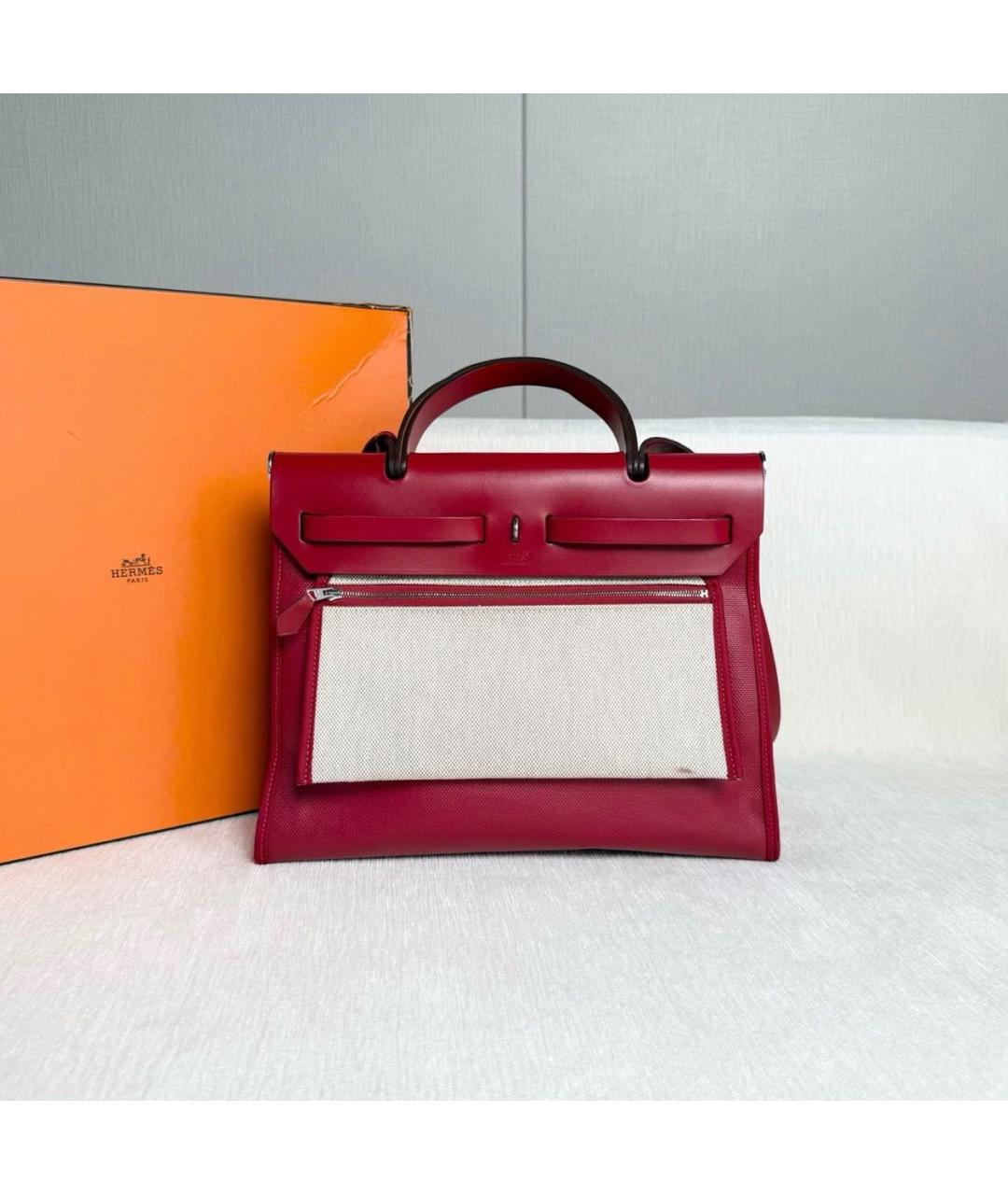 HERMES Бордовая тканевая сумка через плечо, фото 3