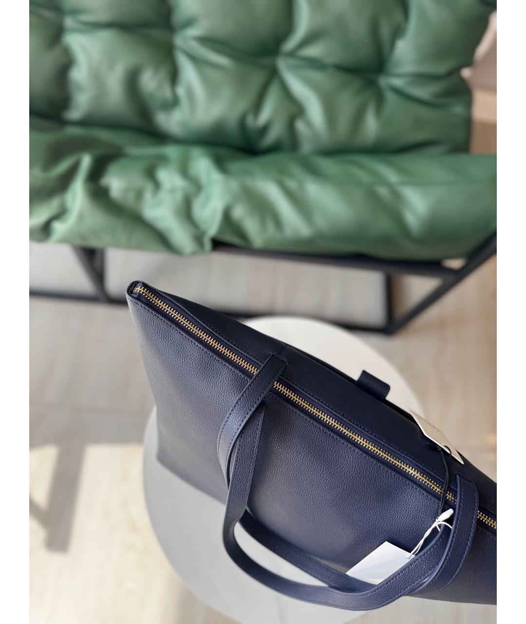 FURLA Темно-синяя кожаная сумка тоут, фото 4