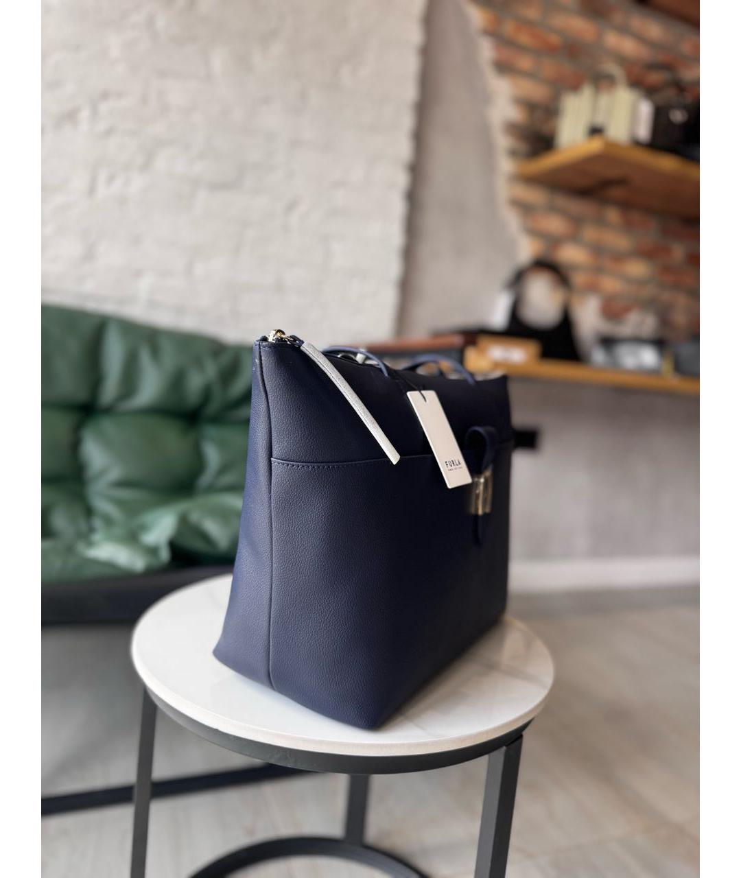 FURLA Темно-синяя кожаная сумка тоут, фото 2