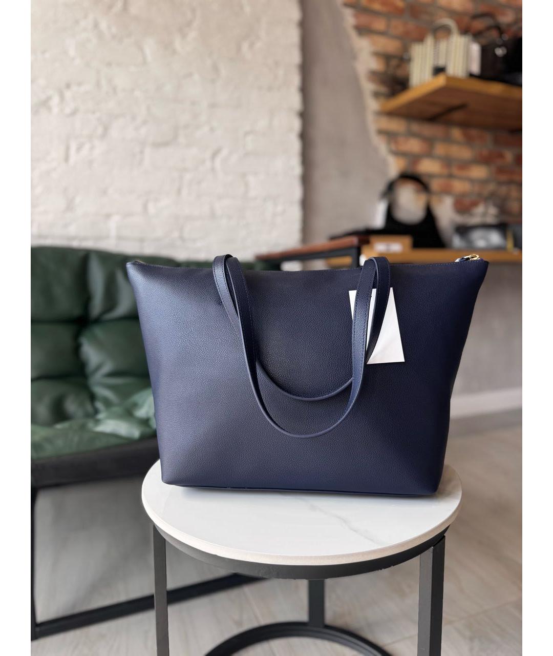 FURLA Темно-синяя кожаная сумка тоут, фото 3