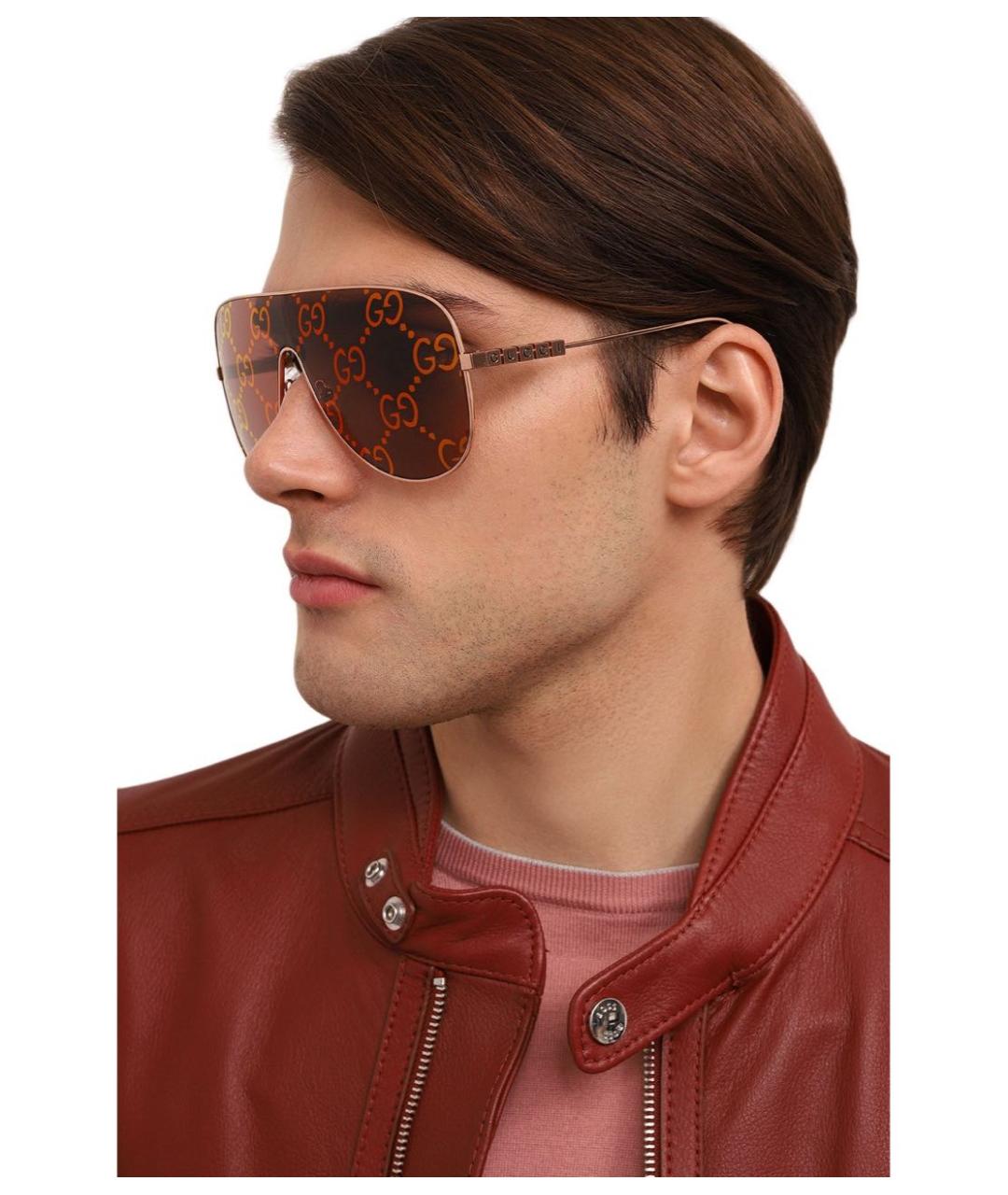 GUCCI Золотые металлические солнцезащитные очки, фото 4