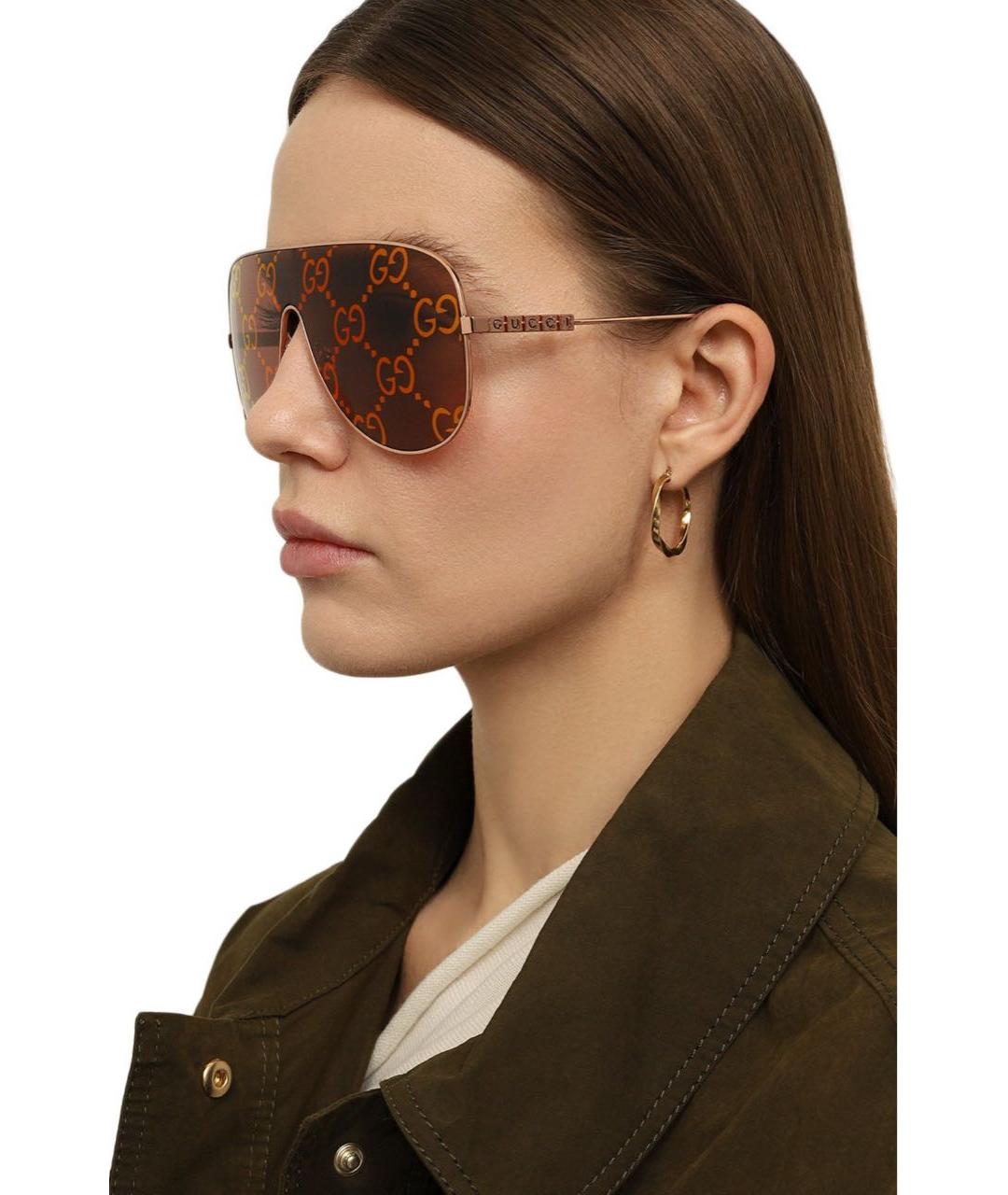 GUCCI Золотые металлические солнцезащитные очки, фото 3