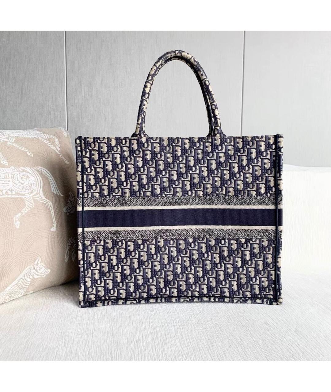 CHRISTIAN DIOR Темно-синяя жаккардовая сумка тоут, фото 2