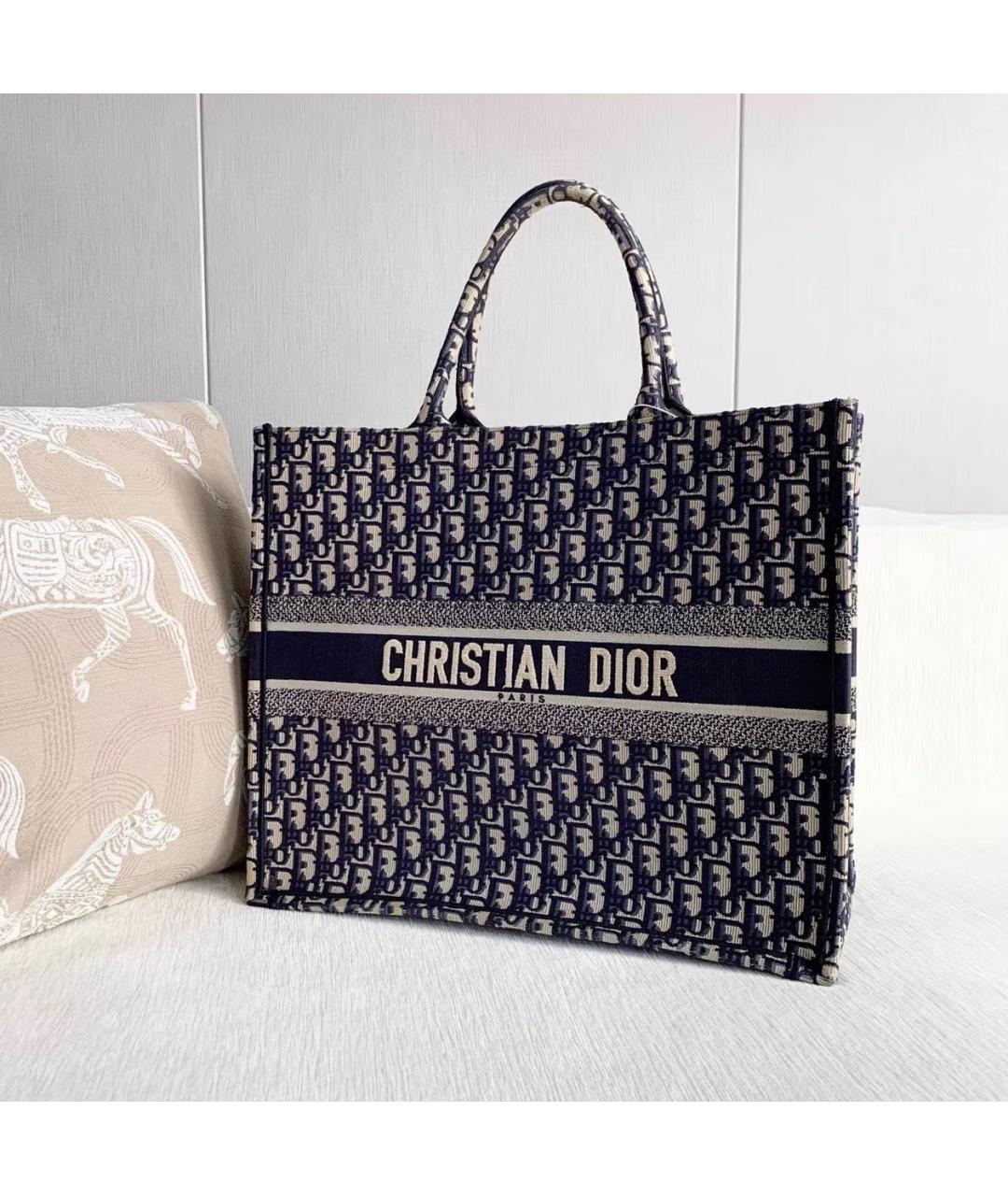CHRISTIAN DIOR Темно-синяя жаккардовая сумка тоут, фото 6