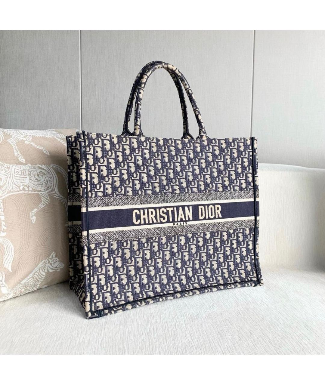 CHRISTIAN DIOR Темно-синяя жаккардовая сумка тоут, фото 4