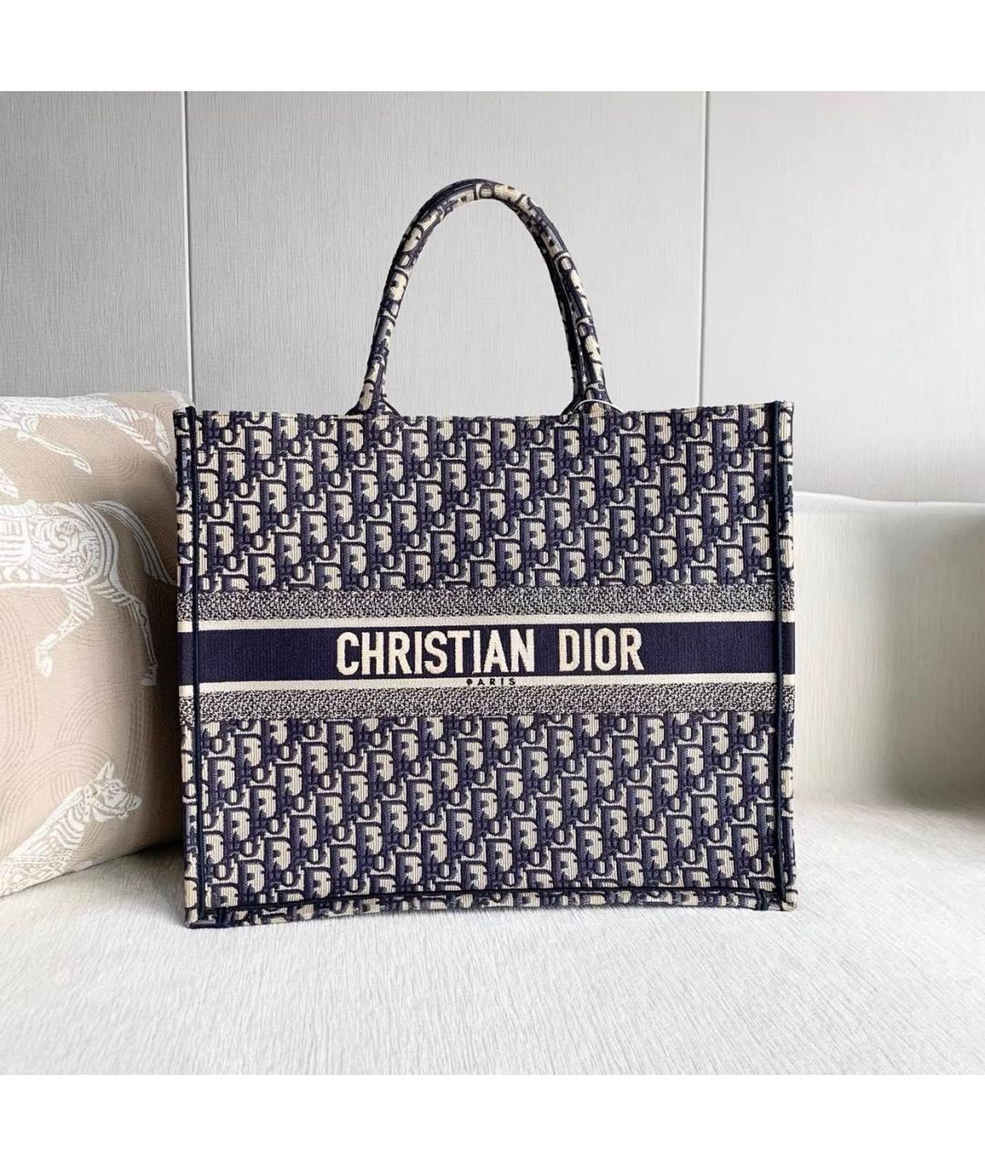 CHRISTIAN DIOR Темно-синяя жаккардовая сумка тоут, фото 8
