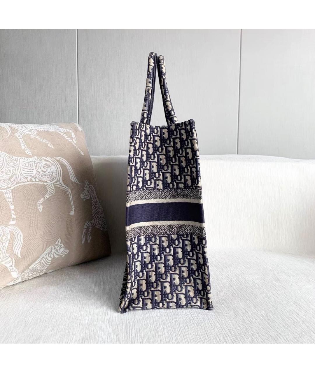 CHRISTIAN DIOR Темно-синяя жаккардовая сумка тоут, фото 3